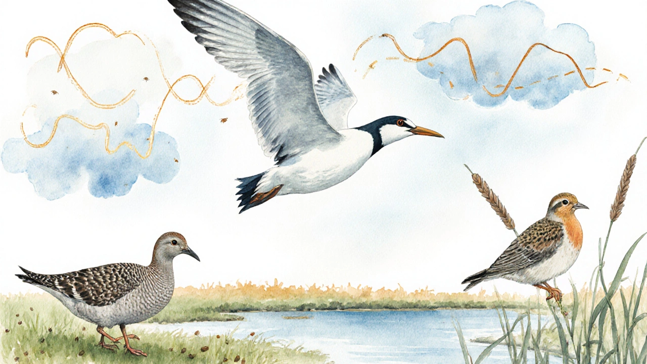Différents oiseaux affectés par parasites, pollution chimique et chaleur.