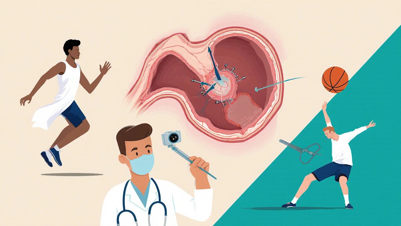 Chirurgie arthroscopique de la hanche avec instruments miniatures et labrum réparé.