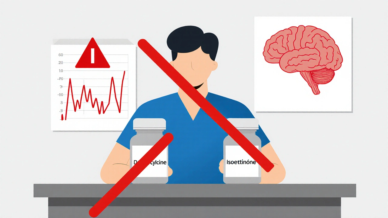 Personne tenant deux bouteilles de médicaments croisées par une barre rouge interdisant leur association.