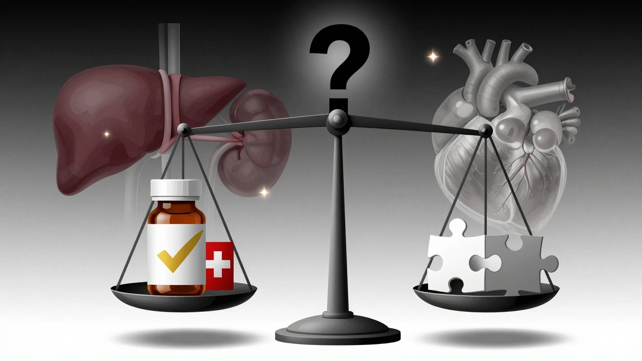 Balance représentant un traitement original contre une combinaison générique, avec des pièces mal ajustées et des signaux d&#039;alerte.