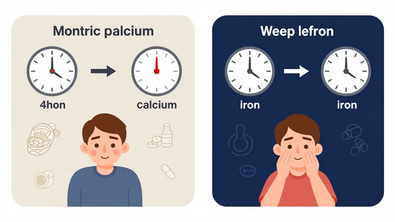 Deux horaires de prise sécurisés pour la lévothyroxine et les compléments, illustrés avec des horloges et des icônes.