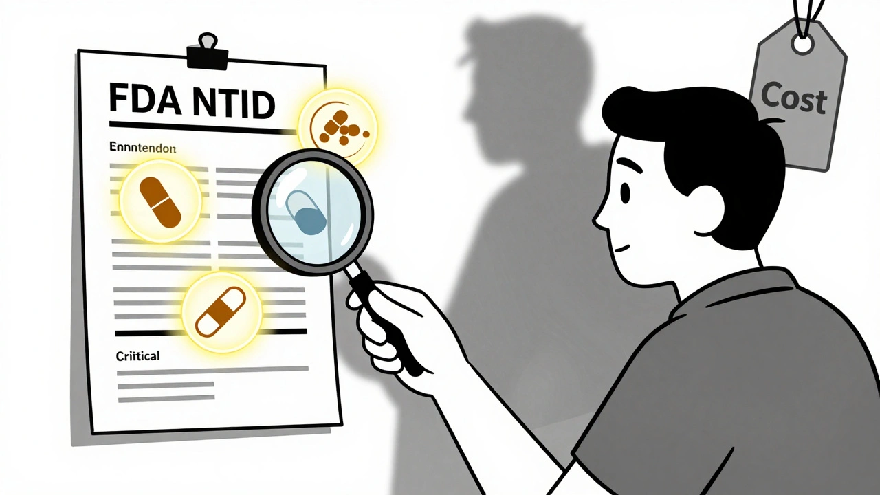 Patient examine une liste FDA des médicaments à indice thérapeutique étroit, symboles médicaux en évidence.