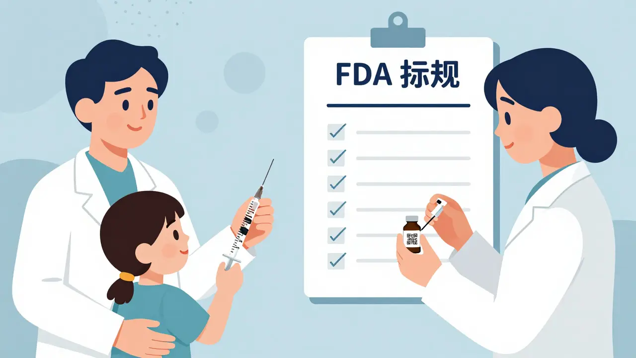 Un pharmacien montre à un parent comment utiliser une seringue orale avec un code QR pour une vidéo explicative.