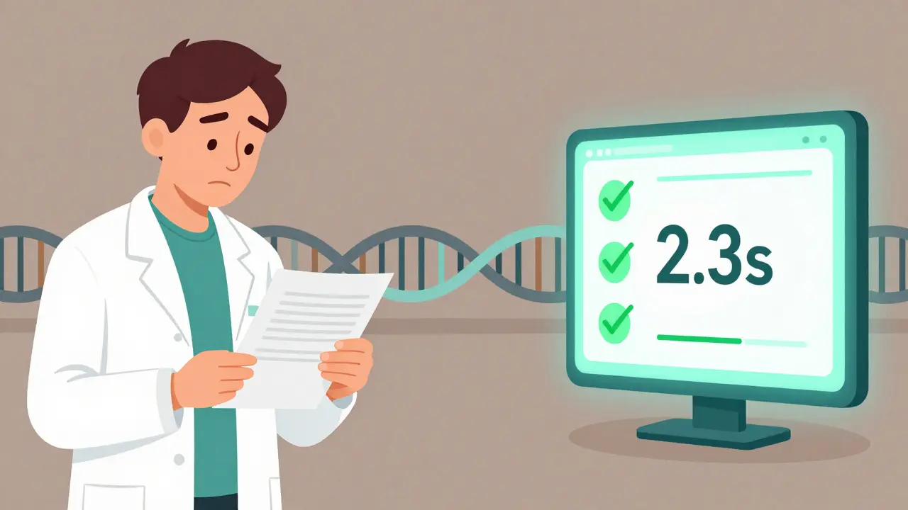 Comparaison entre un pharmacien humain et une IA analysant rapidement un traitement génétique.