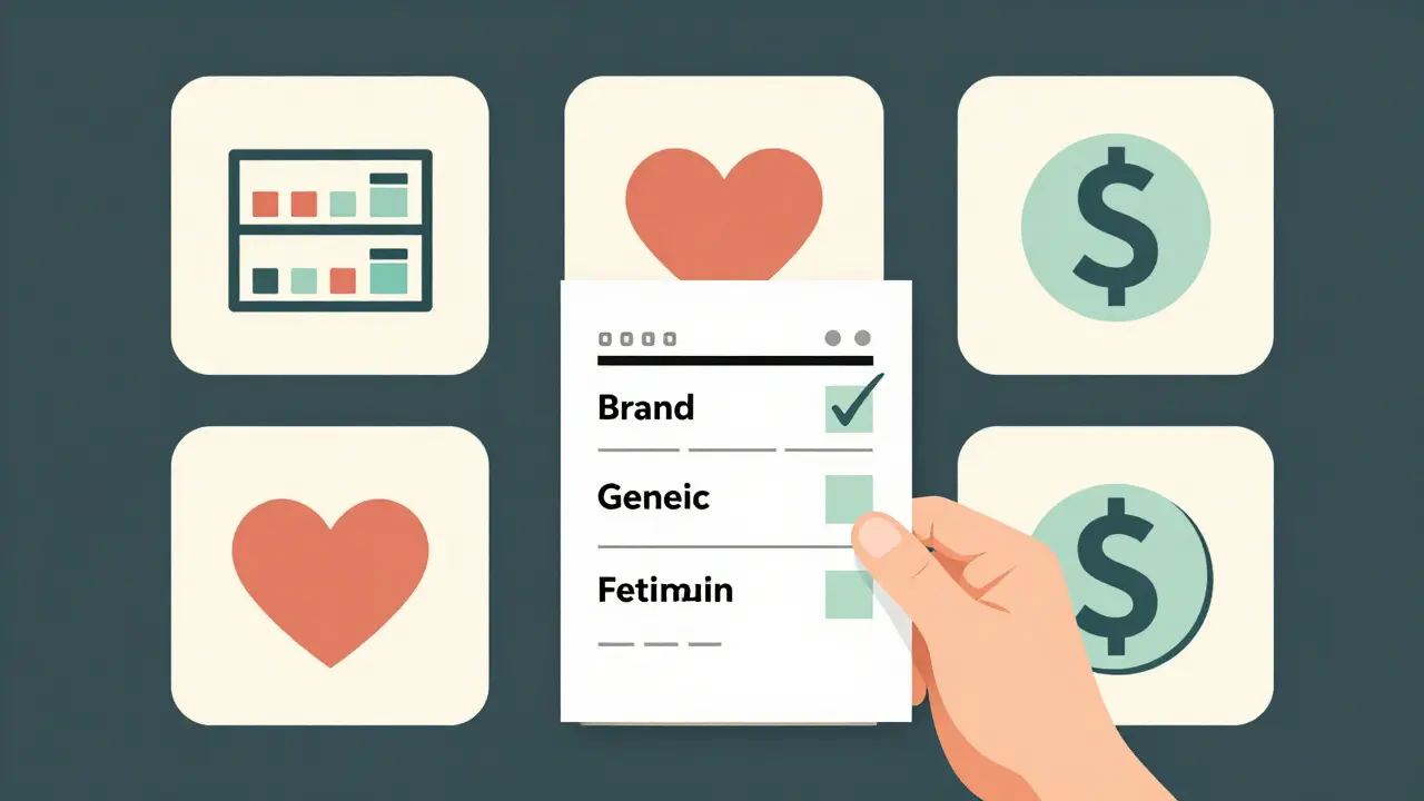 Reçu de pharmacie montrant trois prix de médicaments avec la version générique autorisée la moins chère.