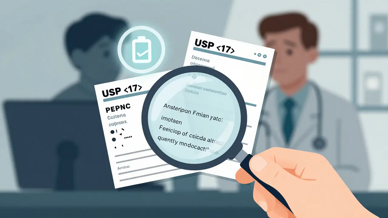 Un patient examine deux étiquettes sous une loupe, l'une bien conçue, l'autre difficile à lire.