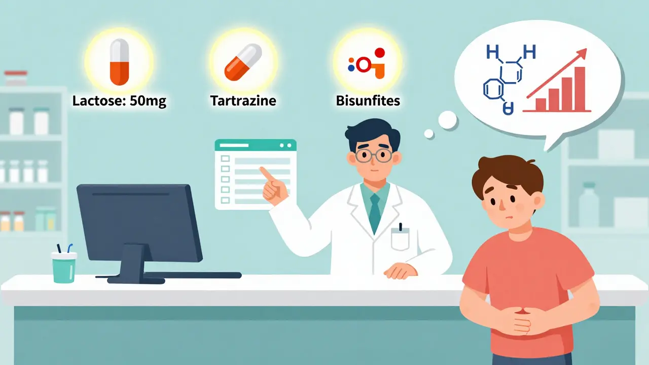 Un pharmacien montre sur un écran les excipients dangereux dans trois médicaments génériques.