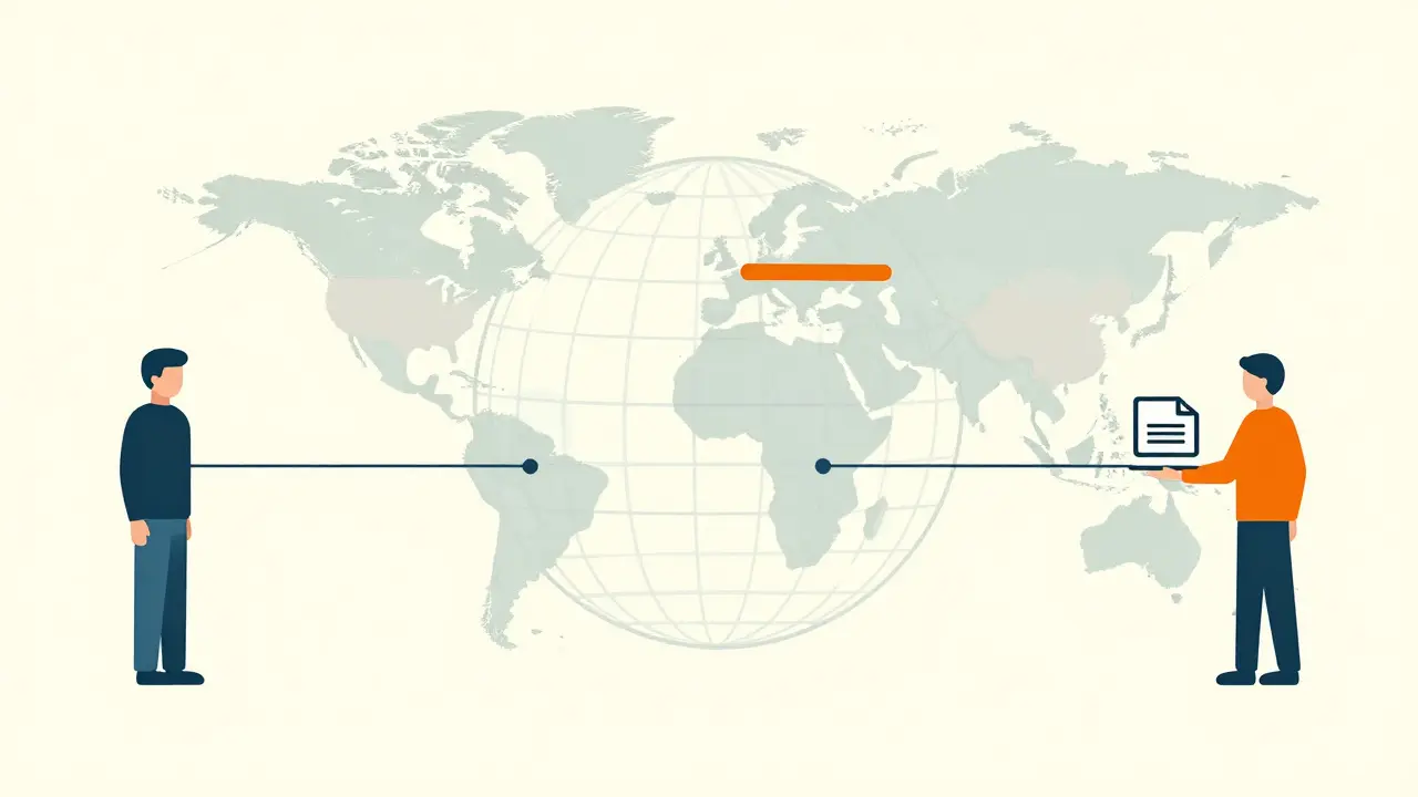 Carte mondiale connectée montrant un accès sécurisé aux dossiers médicaux en urgence.