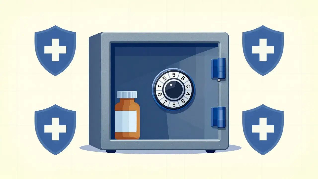 Coffre-fort mural pour la protection des substances contrôlées contre le vol.