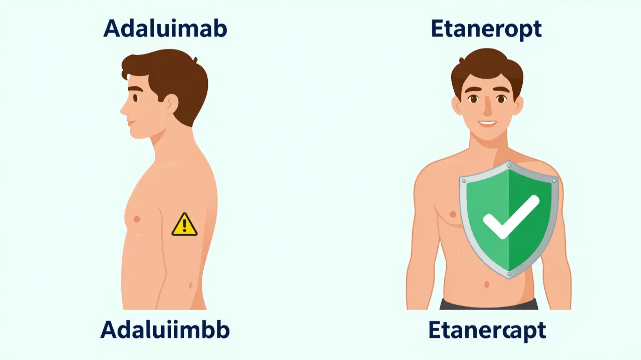 Comparaison visuelle entre adalimumab et étanercépt sur le risque de cancer de la peau.