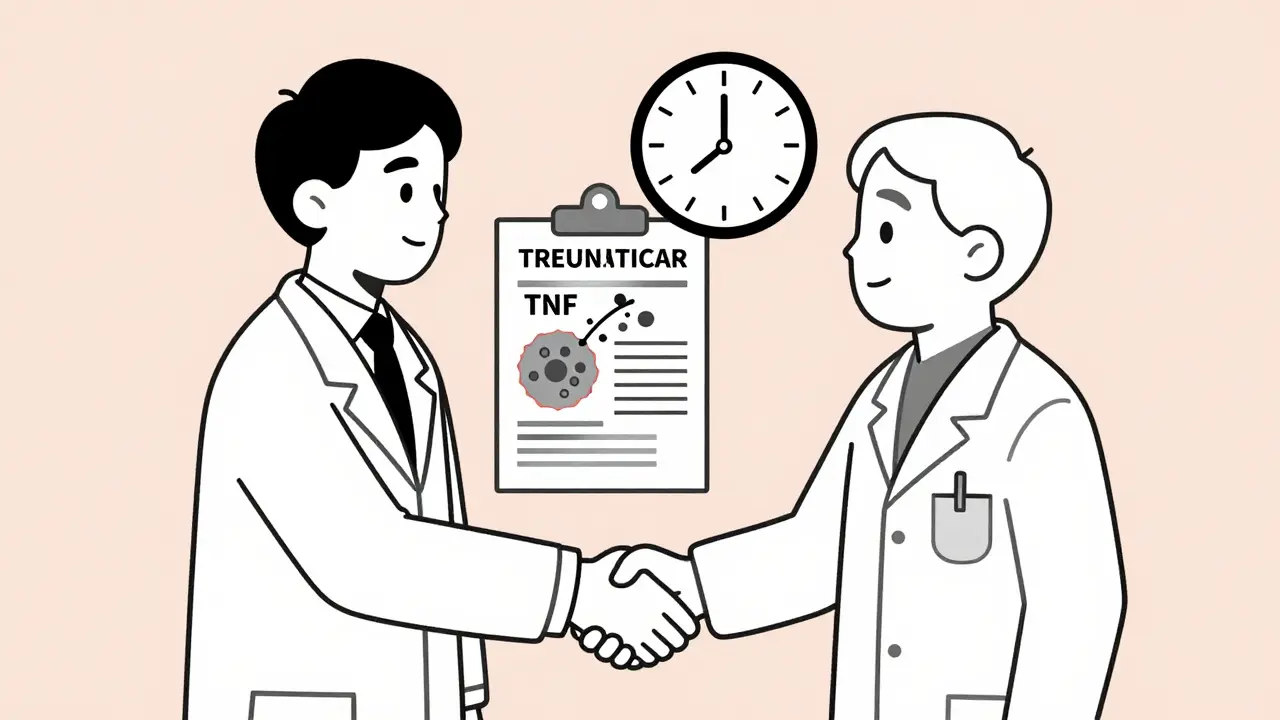 Médecins collaborant pour permettre la continuité du traitement après un cancer précoce.