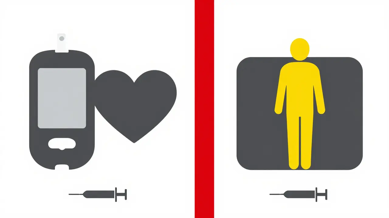 Comparaison graphique minimaliste entre gestion du diabète et perte de poids