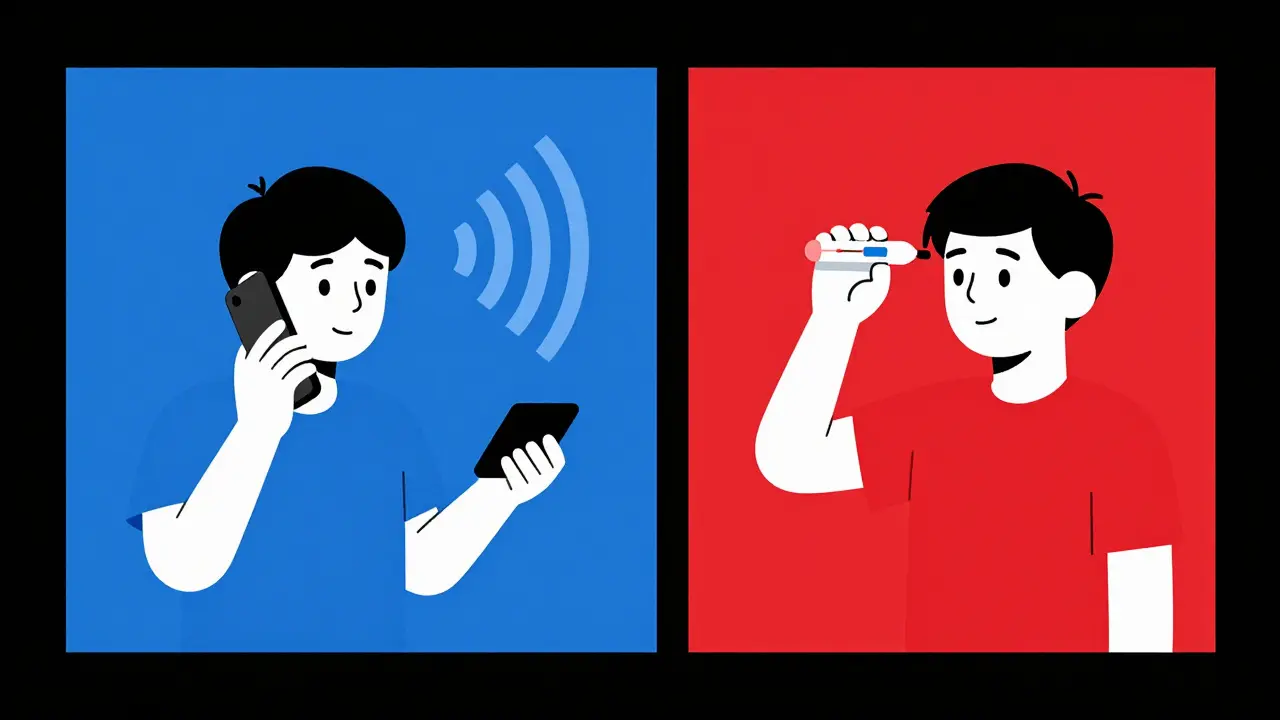 Comparaison visuelle entre la surveillance active et passive avec des formes géométriques.