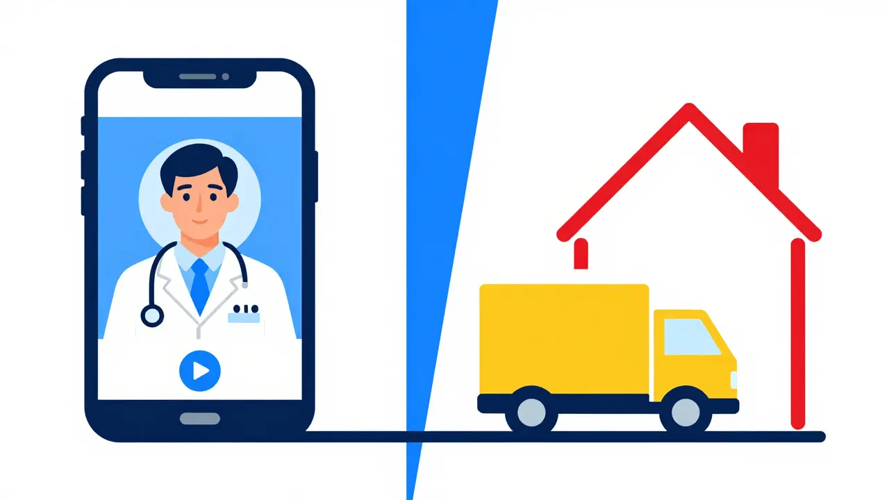 Schéma graphique de téléconsultation médicale et livraison à domicile