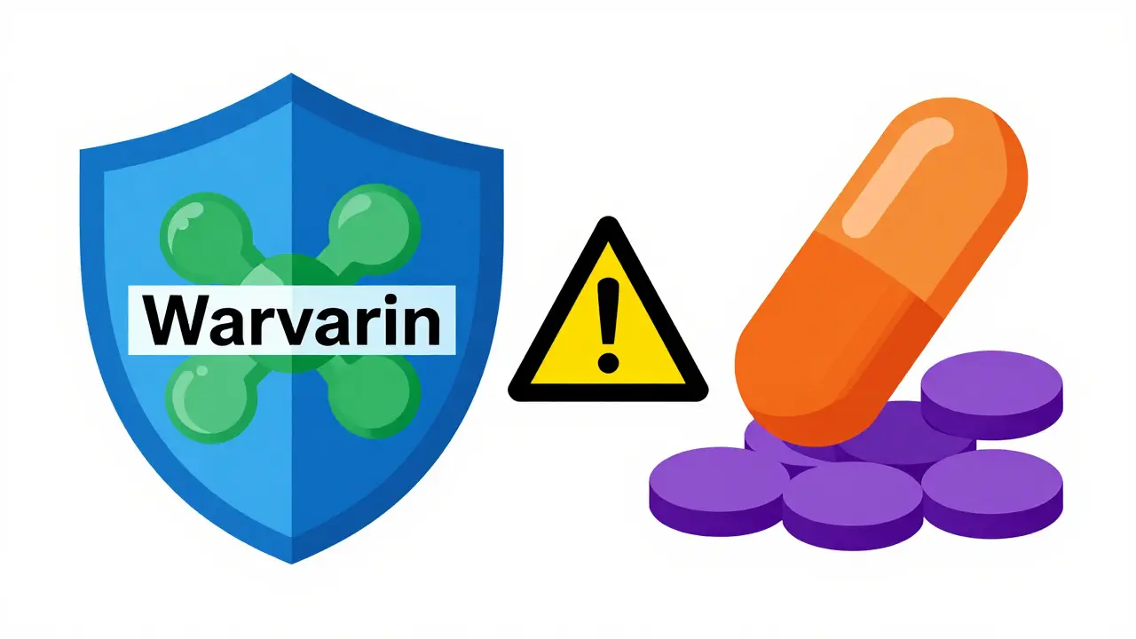 Graphique suisse : mécanisme d'interaction entre Warfarine et vitamine E