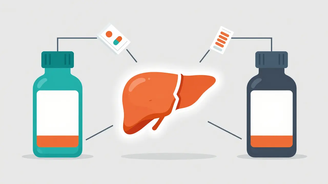 Illustration conceptuelle montrant le risque de surdose hépatique via plusieurs produits
