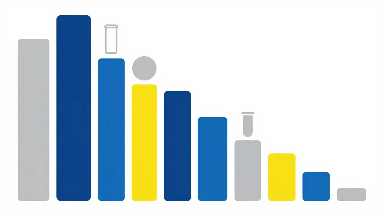 Graphique géométrique abstrait comparant les prix de médicaments sous forme de blocs