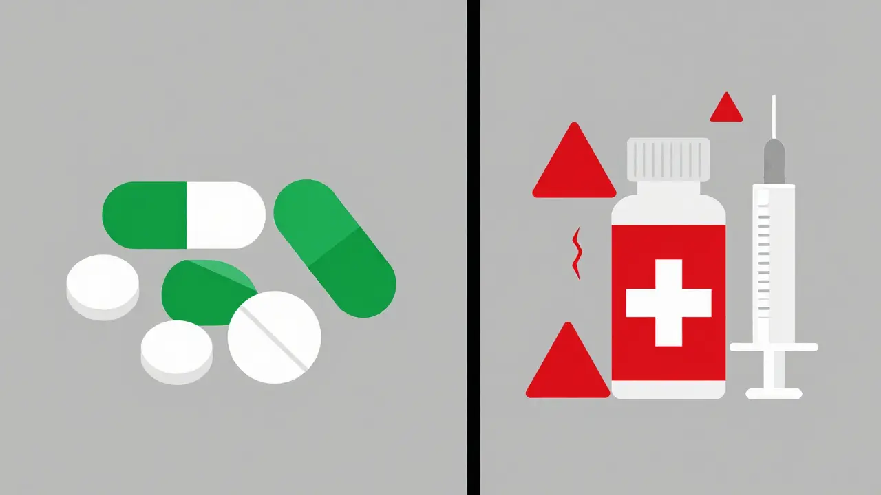 Infographie vectorielle comparant les risques des médicaments solides et liquides