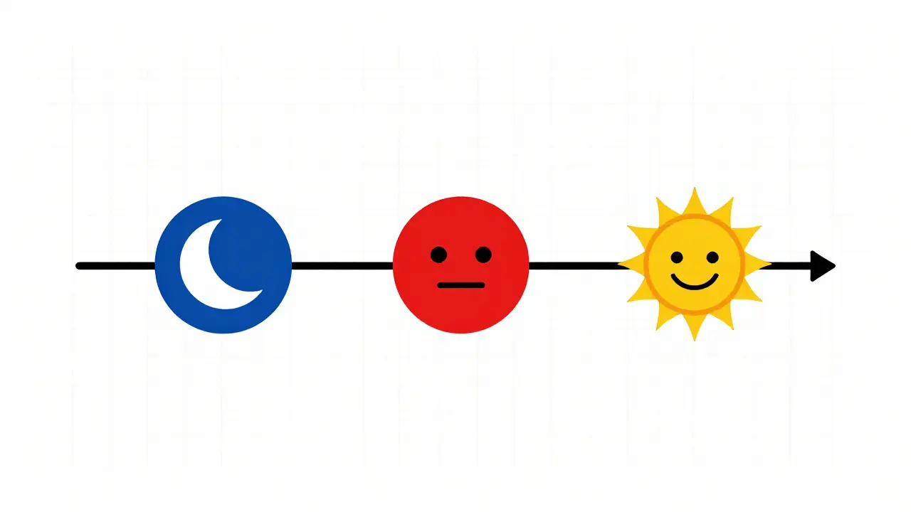 Ligne du temps abstraite montrant l'amélioration progressive du sommeil