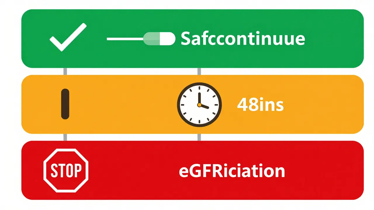 Schéma géométrique des recommandations médicales par niveau de fonction rénale