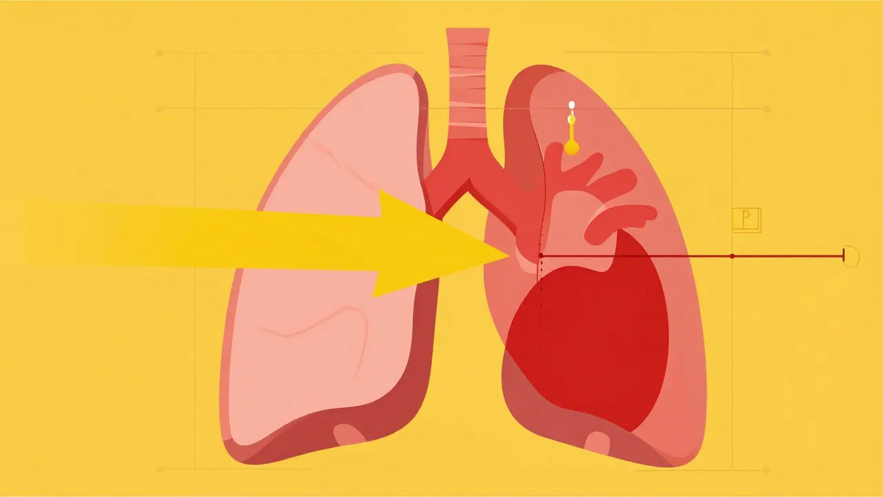 Schéma géométrique montrant l'accumulation d'air comprimant le poumon