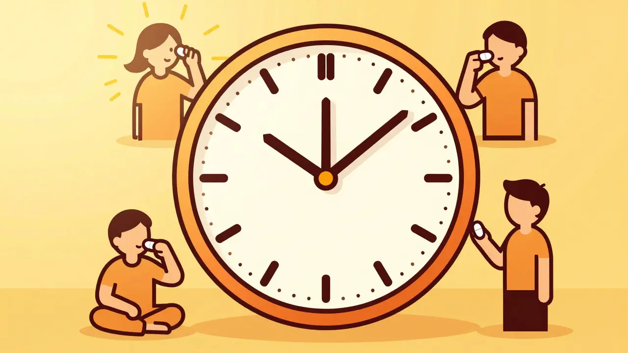 Illustration horaire montrant les différents moments de prise de médicaments dans la journée